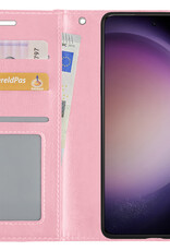 Samsung S23 Plus Hoes Bookcase Flipcase Book Cover Met Screenprotector Samsung Galaxy S23 Plus Hoesje Book Case - Lichtroze