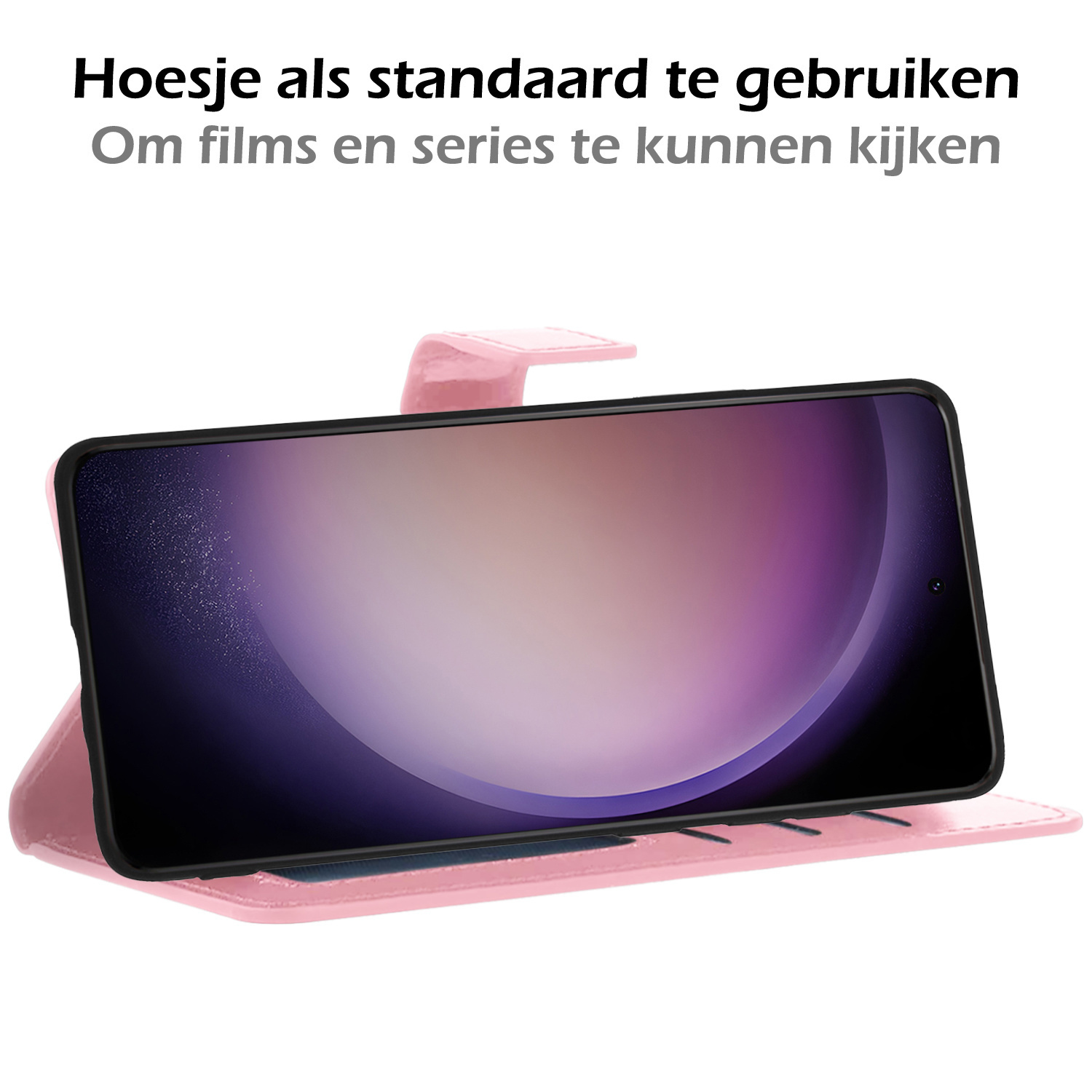 Nomfy Hoesje Geschikt voor Samsung S23 Plus Hoes Bookcase Flipcase Book Cover Met Screenprotector - Hoes Geschikt voor Samsung Galaxy S23 Plus Hoesje Book Case - Lichtroze