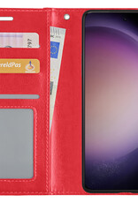 Hoesje Geschikt voor Samsung S23 Plus Hoes Bookcase Flipcase Book Cover Met Screenprotector - Hoes Geschikt voor Samsung Galaxy S23 Plus Hoesje Book Case - Rood