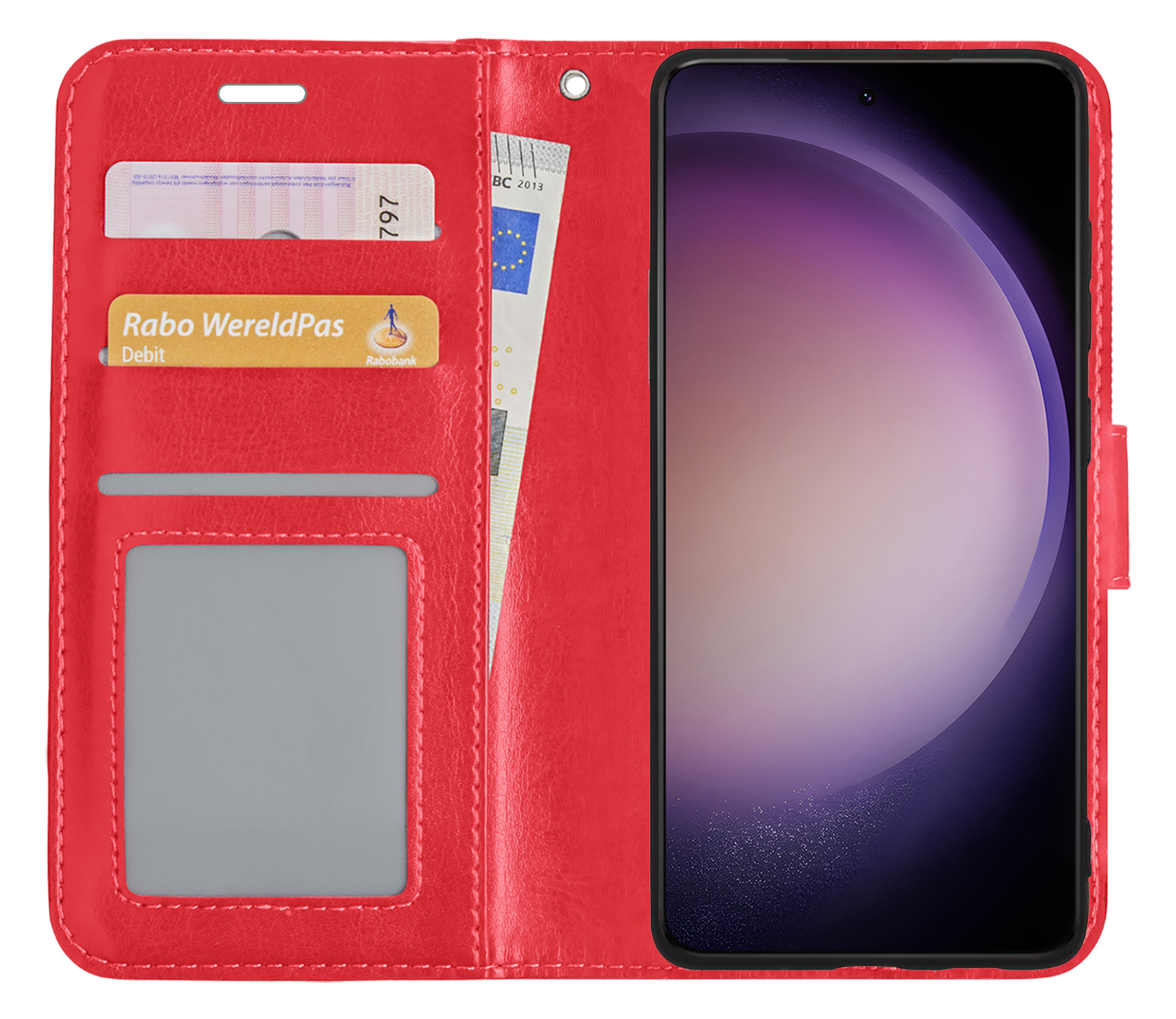 Nomfy Hoesje Geschikt voor Samsung S23 Plus Hoes Bookcase Flipcase Book Cover Met Screenprotector - Hoes Geschikt voor Samsung Galaxy S23 Plus Hoesje Book Case - Rood