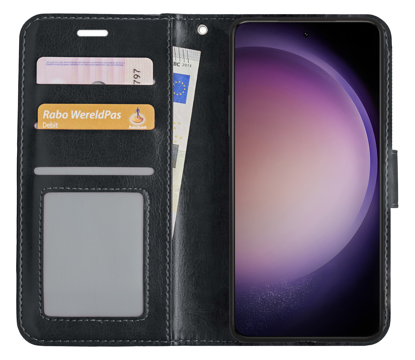 Nomfy Hoesje Geschikt voor Samsung S23 Plus Hoes Bookcase Flipcase Book Cover Met Screenprotector - Hoes Geschikt voor Samsung Galaxy S23 Plus Hoesje Book Case - Zwart