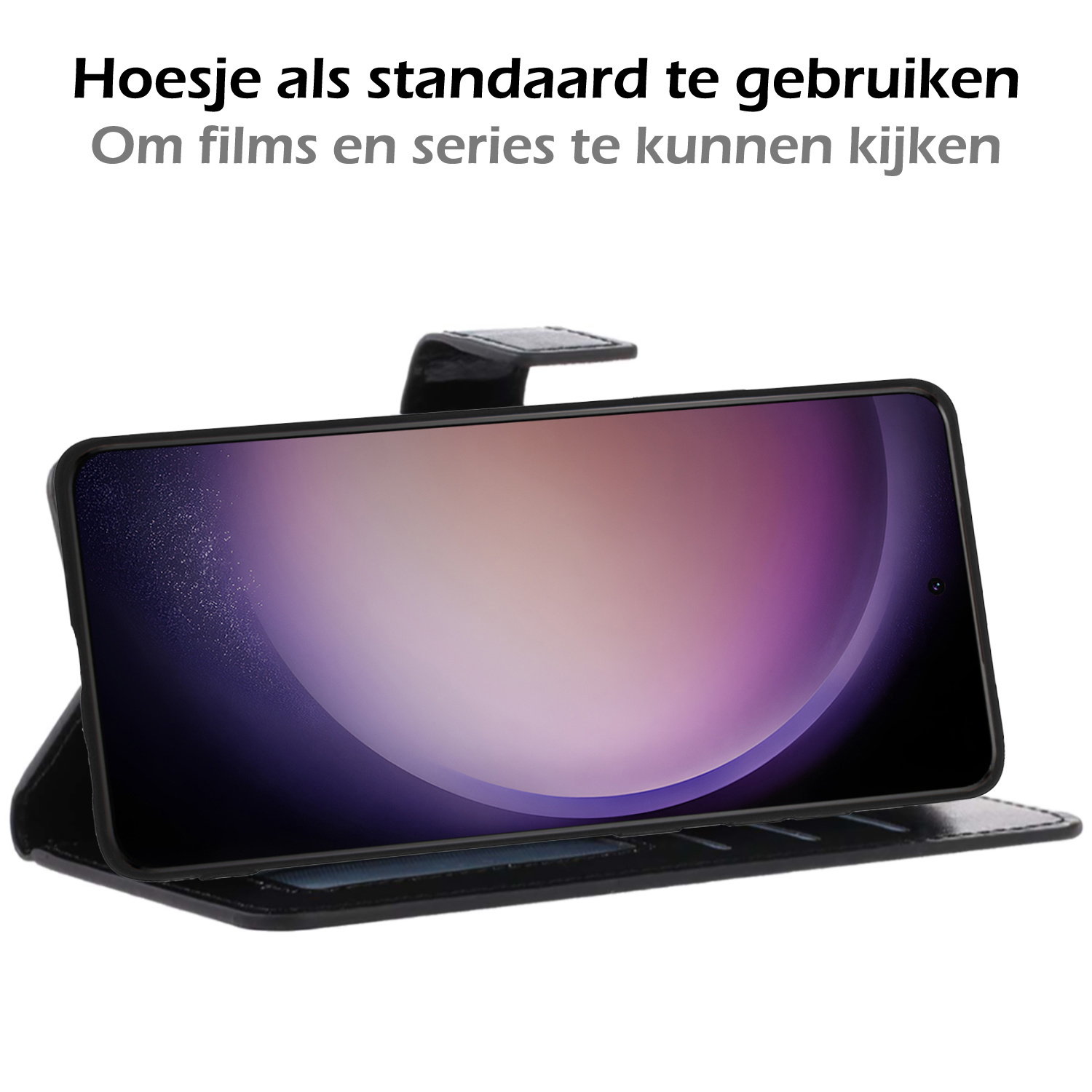 Nomfy Hoesje Geschikt voor Samsung S23 Plus Hoes Bookcase Flipcase Book Cover Met Screenprotector - Hoes Geschikt voor Samsung Galaxy S23 Plus Hoesje Book Case - Zwart