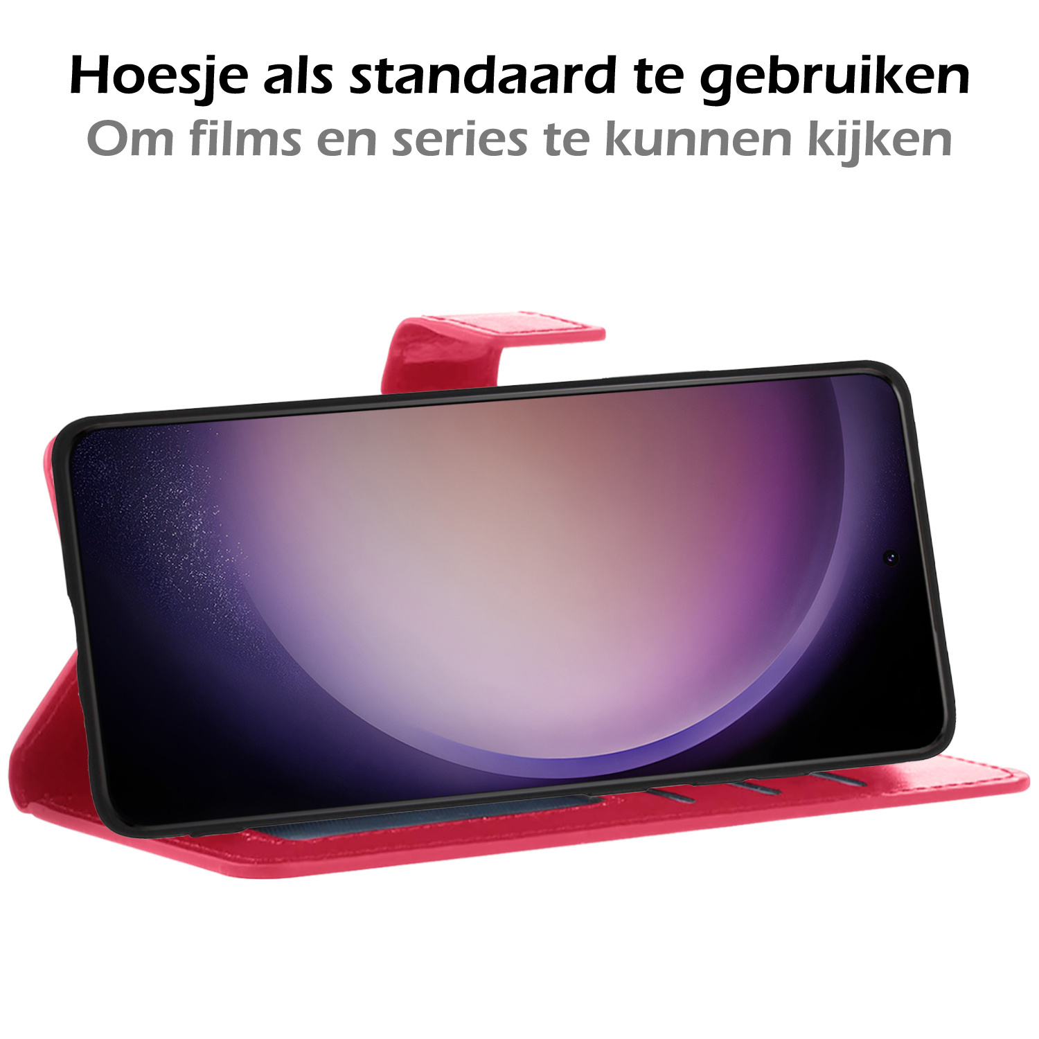 Nomfy Hoesje Geschikt voor Samsung S23 Plus Hoes Bookcase Flipcase Book Cover Met 2x Screenprotector - Hoes Geschikt voor Samsung Galaxy S23 Plus Hoesje Book Case - Donkerroze