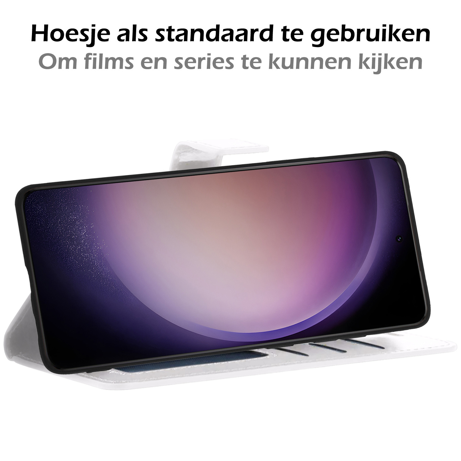 Nomfy Hoesje Geschikt voor Samsung S23 Plus Hoes Bookcase Flipcase Book Cover Met 2x Screenprotector - Hoes Geschikt voor Samsung Galaxy S23 Plus Hoesje Book Case - Wit