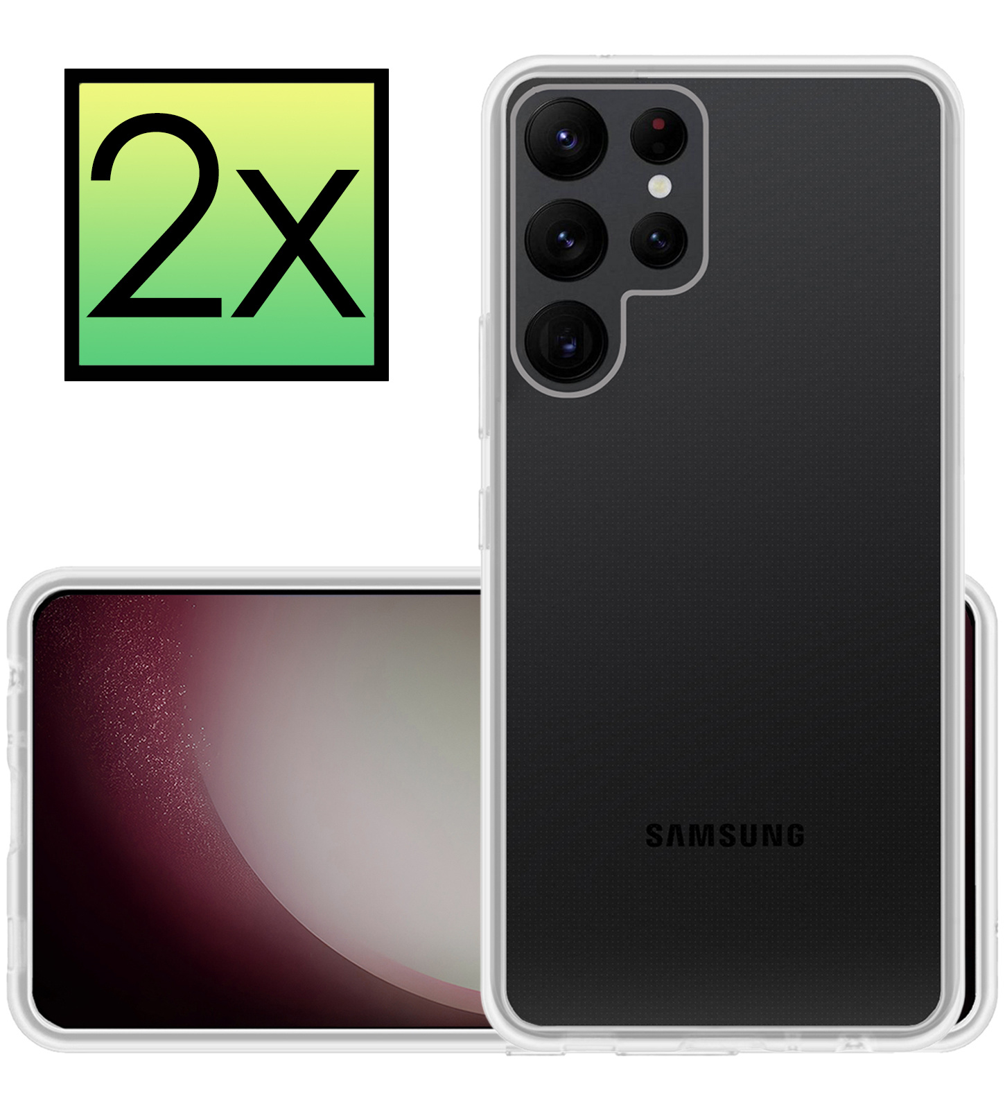 NoXx Hoes Geschikt voor Samsung S23 Ultra Hoesje Cover Siliconen Back Case Hoes - Transparant - 2x