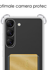 NoXx Hoes Geschikt voor Samsung S23 Plus Hoesje Pasjeshouder Cover Shock Proof Case Siliconen Hoes Met Kaarthouder Met 2x Screenprotector - Transparant