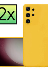 NoXx Hoes Geschikt voor Samsung S23 Ultra Hoesje Cover Siliconen Back Case Hoes - Geel - 2x