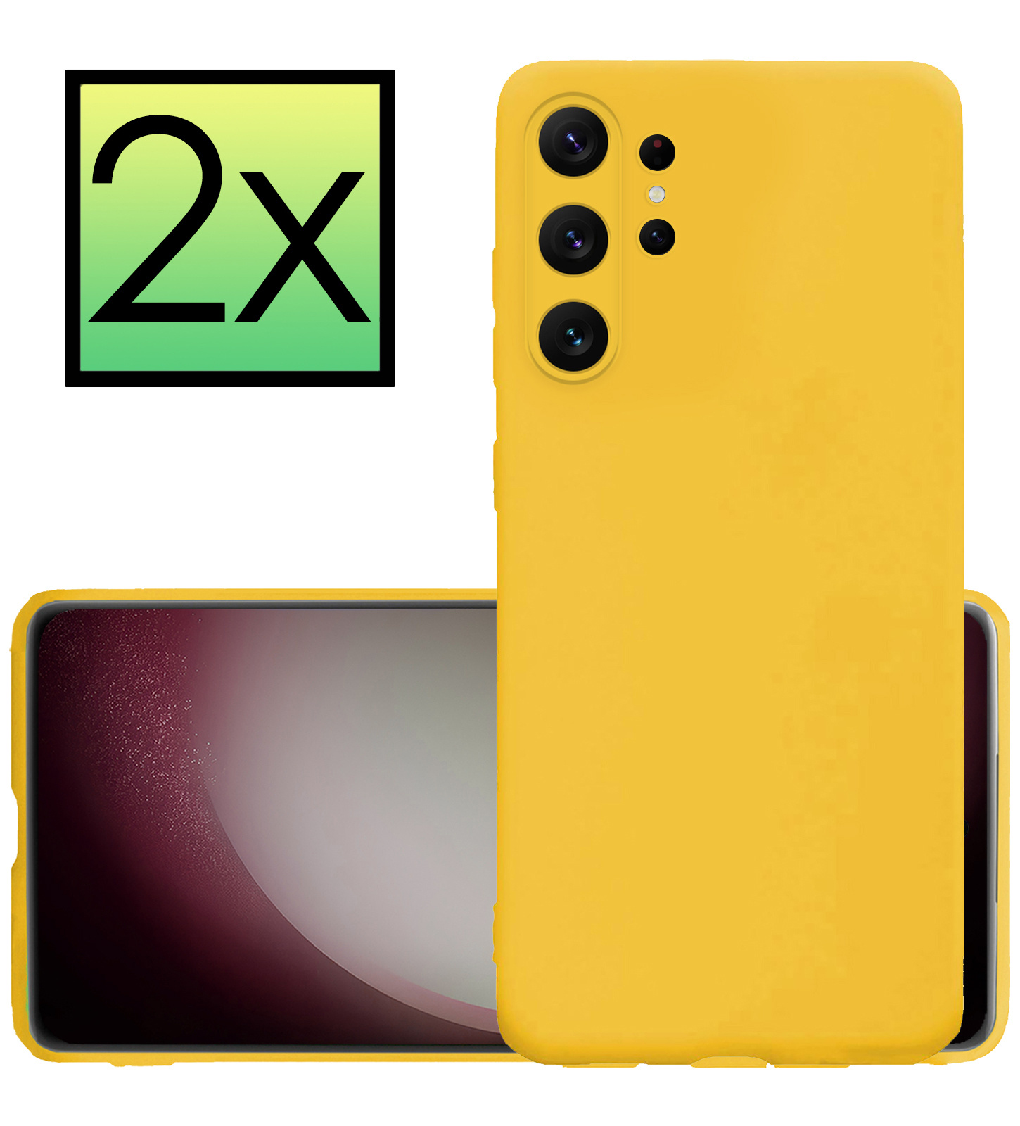 NoXx Hoes Geschikt voor Samsung S23 Ultra Hoesje Cover Siliconen Back Case Hoes - Geel - 2x