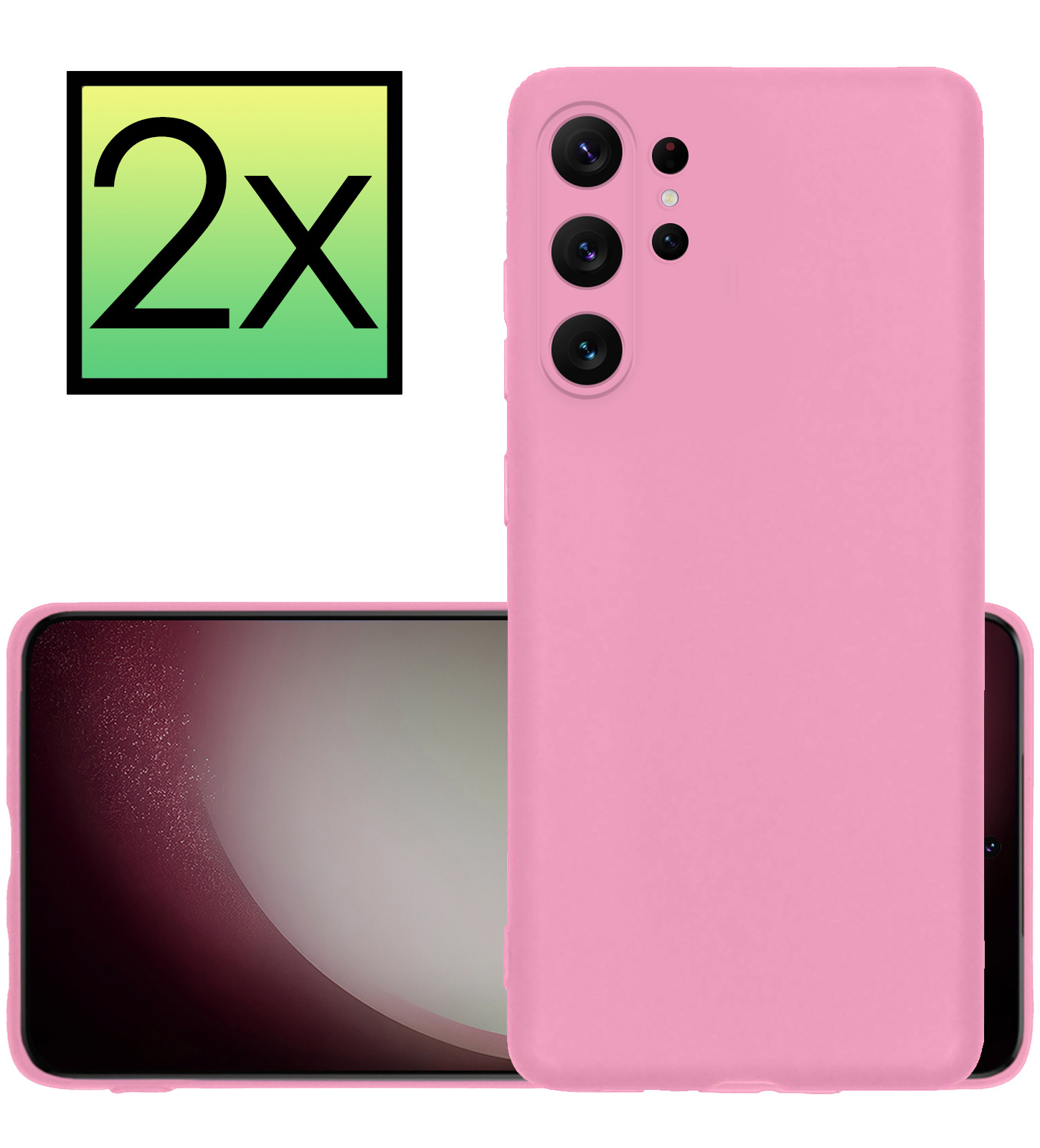 NoXx Hoes Geschikt voor Samsung S23 Ultra Hoesje Cover Siliconen Back Case Hoes - Lichtroze - 2x
