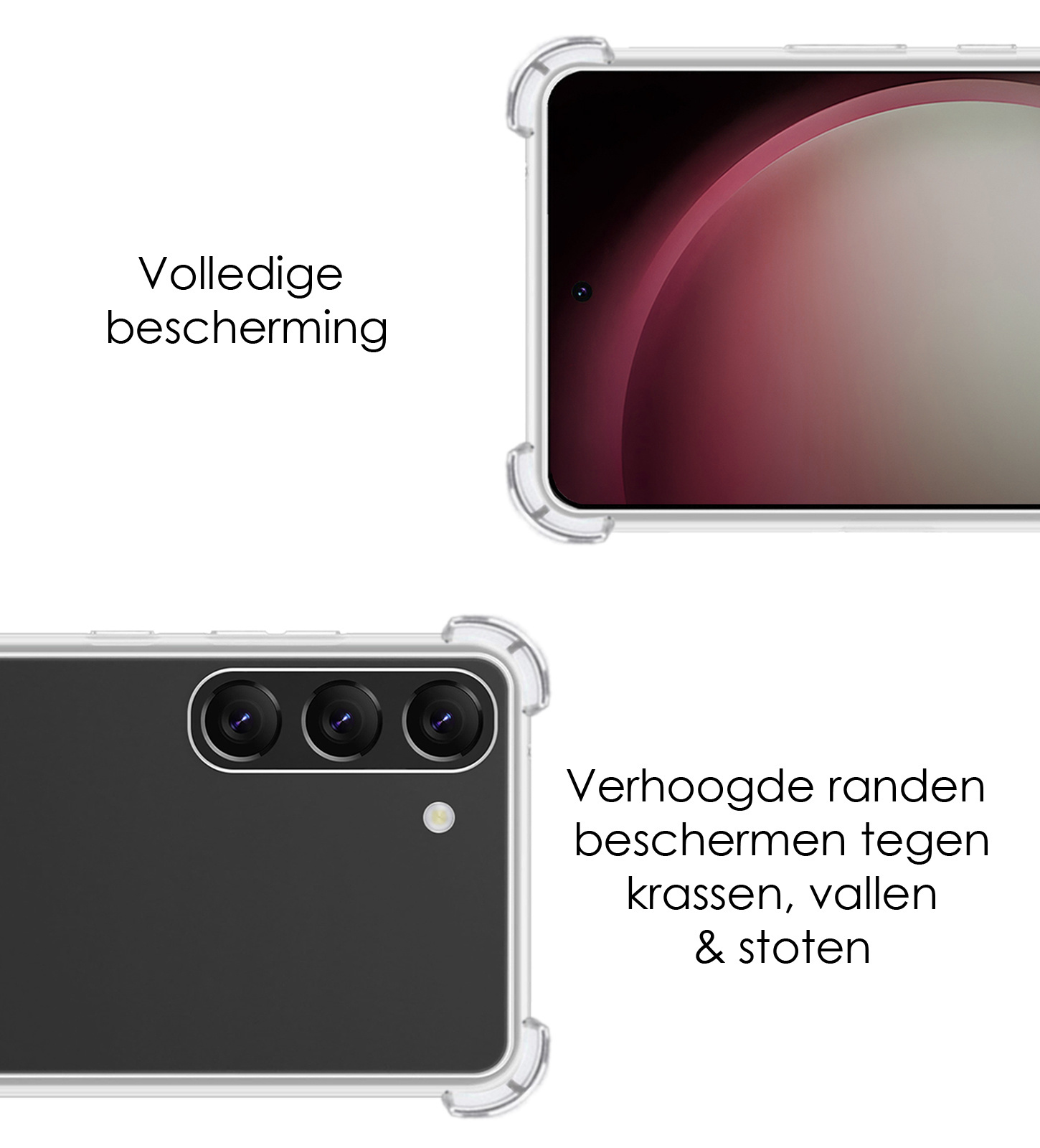 NoXx Hoes Geschikt voor Samsung S23 Plus Hoesje Siliconen Cover Shock Proof Back Case Shockproof Hoes Met Screenprotector - Transparant