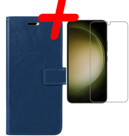 BASEY. BASEY. Samsung Galaxy S23 Plus Hoesje Bookcase Donkerblauw Met Screenprotector