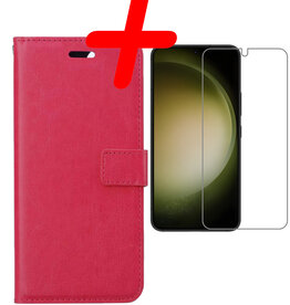 BASEY. BASEY. Samsung Galaxy S23 Plus Hoesje Bookcase Donkerroze Met Screenprotector
