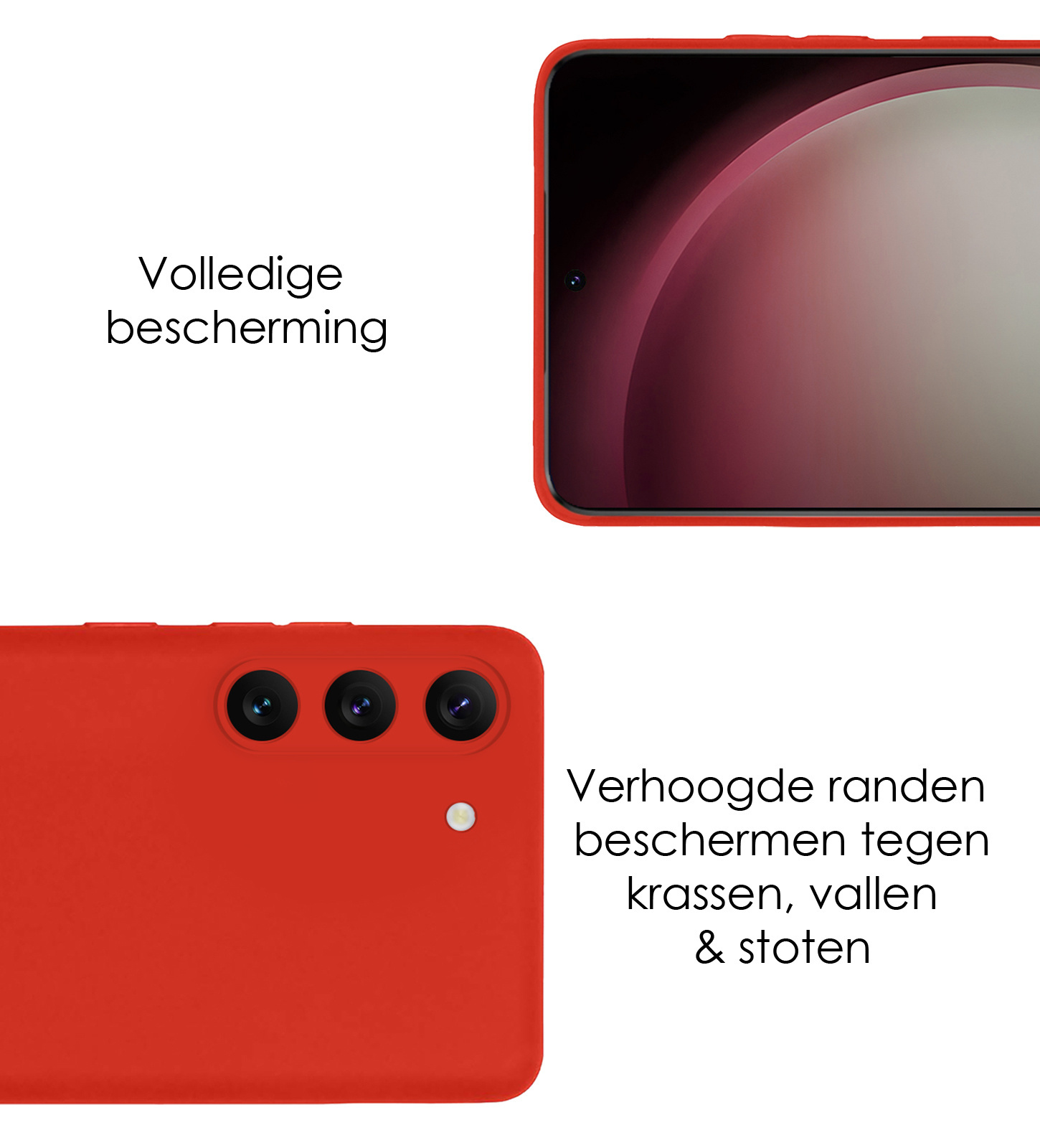 NoXx Hoes Geschikt voor Samsung S23 Plus Hoesje Cover Siliconen Back Case Hoes Met Screenprotector - Rood