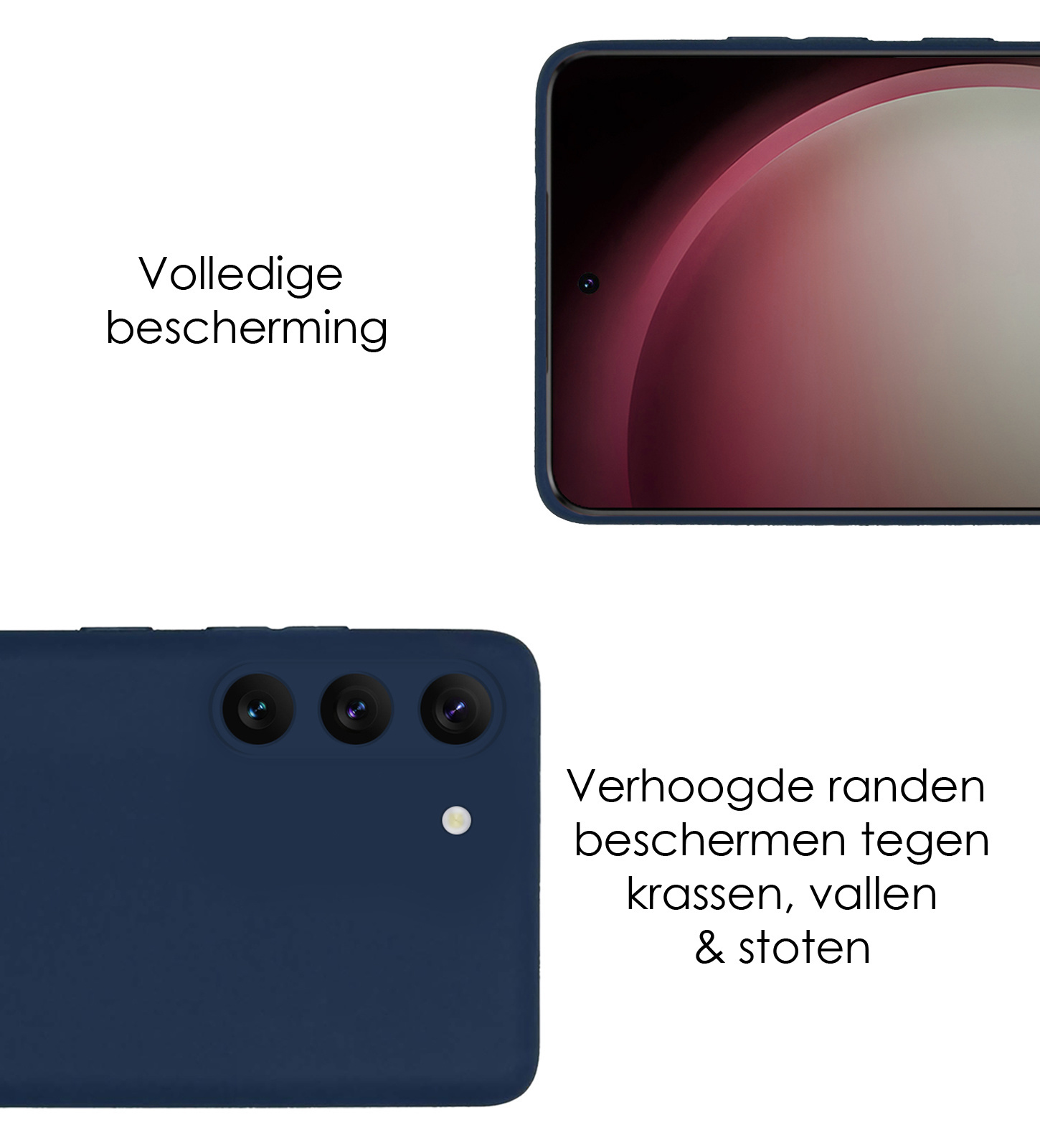NoXx Hoes Geschikt voor Samsung S23 Plus Hoesje Cover Siliconen Back Case Hoes Met 2x Screenprotector - Donkerblauw
