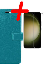 BASEY. Hoes Geschikt voor Samsung S23 Plus Hoesje Bookcase Hoes Flip Case Book Cover Met Screenprotector - Hoesje Geschikt voor Samsung Galaxy S23 Plus Hoes Book Case Hoesje - Turquoise