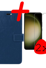 BASEY. Hoes Geschikt voor Samsung S23 Plus Hoesje Bookcase Hoes Flip Case Book Cover Met 2x Screenprotector - Hoesje Geschikt voor Samsung Galaxy S23 Plus Hoes Book Case Hoesje - Donkerblauw