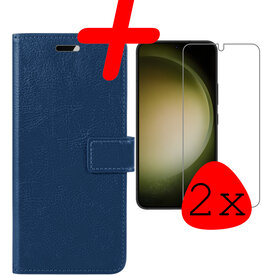 BASEY. BASEY. Samsung Galaxy S23 Plus Hoesje Bookcase Donkerblauw Met 2x Screenprotector