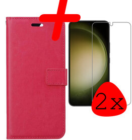 BASEY. BASEY. Samsung Galaxy S23 Plus Hoesje Bookcase Donkerroze Met 2x Screenprotector