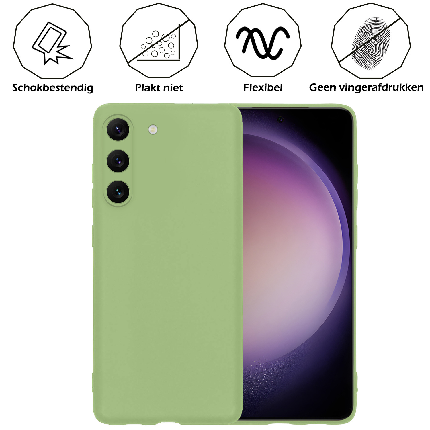 Nomfy Hoesje Geschikt voor Samsung S23 Plus Hoesje Siliconen Cover Case Met Screenprotector - Hoes Geschikt voor Samsung Galaxy S23 Plus Hoes Back Case - Groen