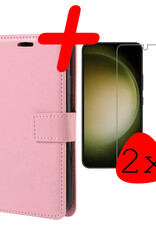 BASEY. Hoes Geschikt voor Samsung S23 Plus Hoesje Bookcase Hoes Flip Case Book Cover Met 2x Screenprotector - Hoesje Geschikt voor Samsung Galaxy S23 Plus Hoes Book Case Hoesje - Lichtroze