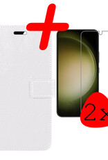 BASEY. Hoes Geschikt voor Samsung S23 Plus Hoesje Bookcase Hoes Flip Case Book Cover Met 2x Screenprotector - Hoesje Geschikt voor Samsung Galaxy S23 Plus Hoes Book Case Hoesje - Wit