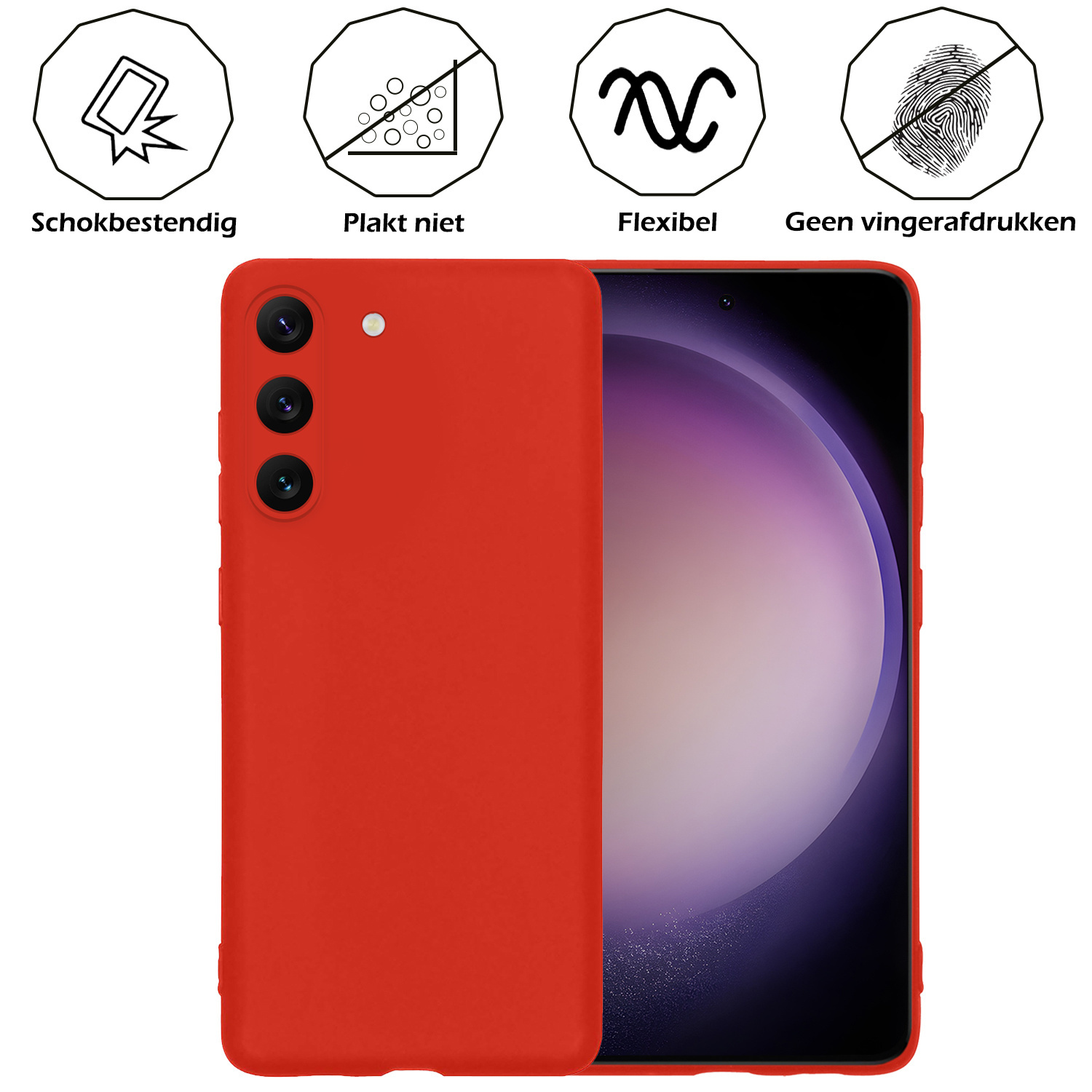 Nomfy Hoesje Geschikt voor Samsung S23 Plus Hoesje Siliconen Cover Case Met 2x Screenprotector - Hoes Geschikt voor Samsung Galaxy S23 Plus Hoes Back Case - Rood