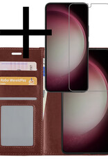 NoXx Hoes Geschikt voor Samsung S23 Plus Hoesje Book Case Hoes Flip Cover Wallet Bookcase Met Screenprotector - Bruin