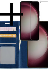 NoXx Hoes Geschikt voor Samsung S23 Plus Hoesje Book Case Hoes Flip Cover Wallet Bookcase Met Screenprotector - Donkerblauw