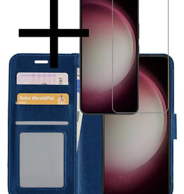 NoXx Samsung Galaxy S23 Plus Hoesje Bookcase Donkerblauw Met Screenprotector