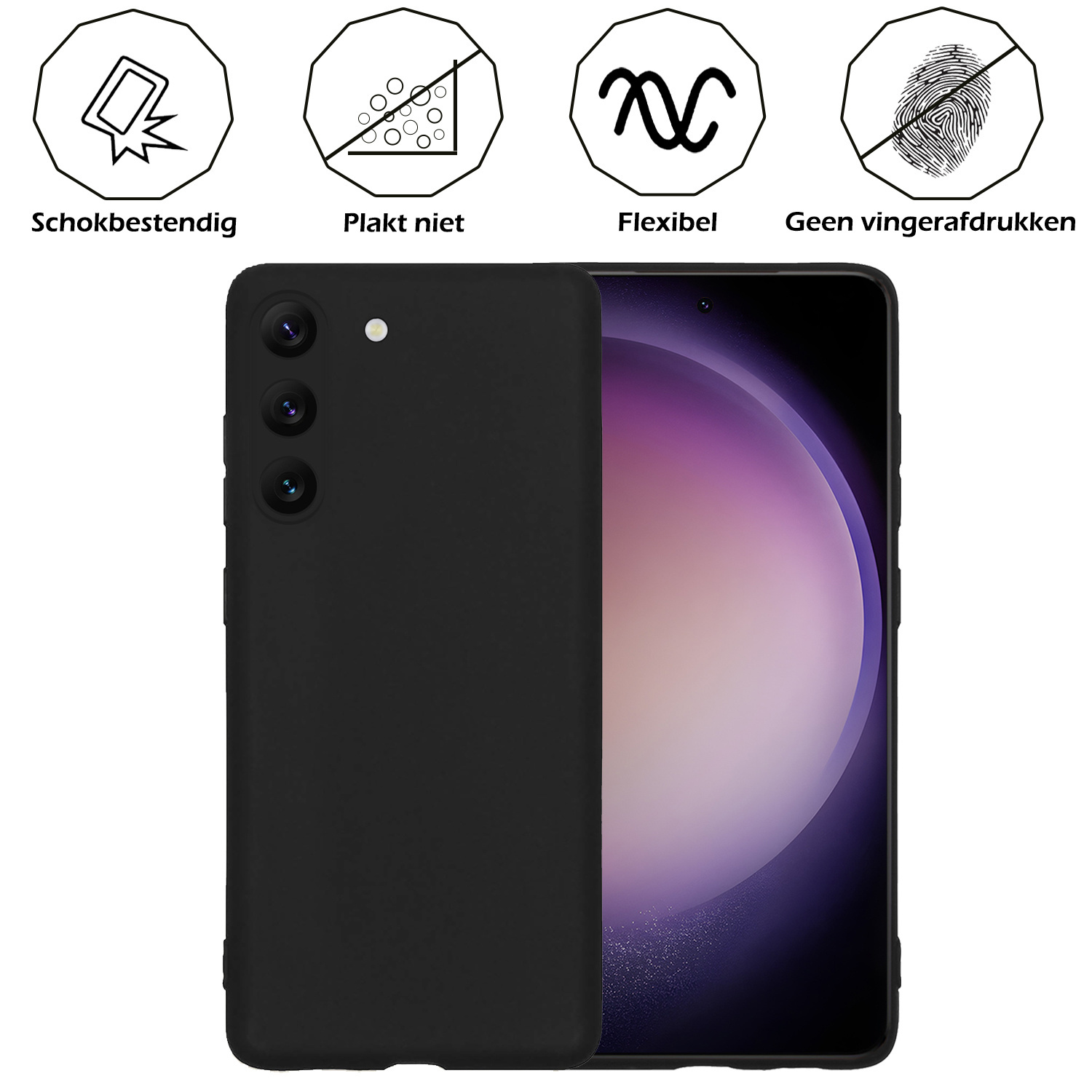 Nomfy Hoesje Geschikt voor Samsung S23 Plus Hoesje Siliconen Cover Case Met 2x Screenprotector - Hoes Geschikt voor Samsung Galaxy S23 Plus Hoes Back Case - Zwart