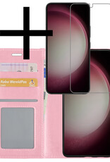 NoXx Hoes Geschikt voor Samsung S23 Plus Hoesje Book Case Hoes Flip Cover Wallet Bookcase Met Screenprotector - Lichtroze