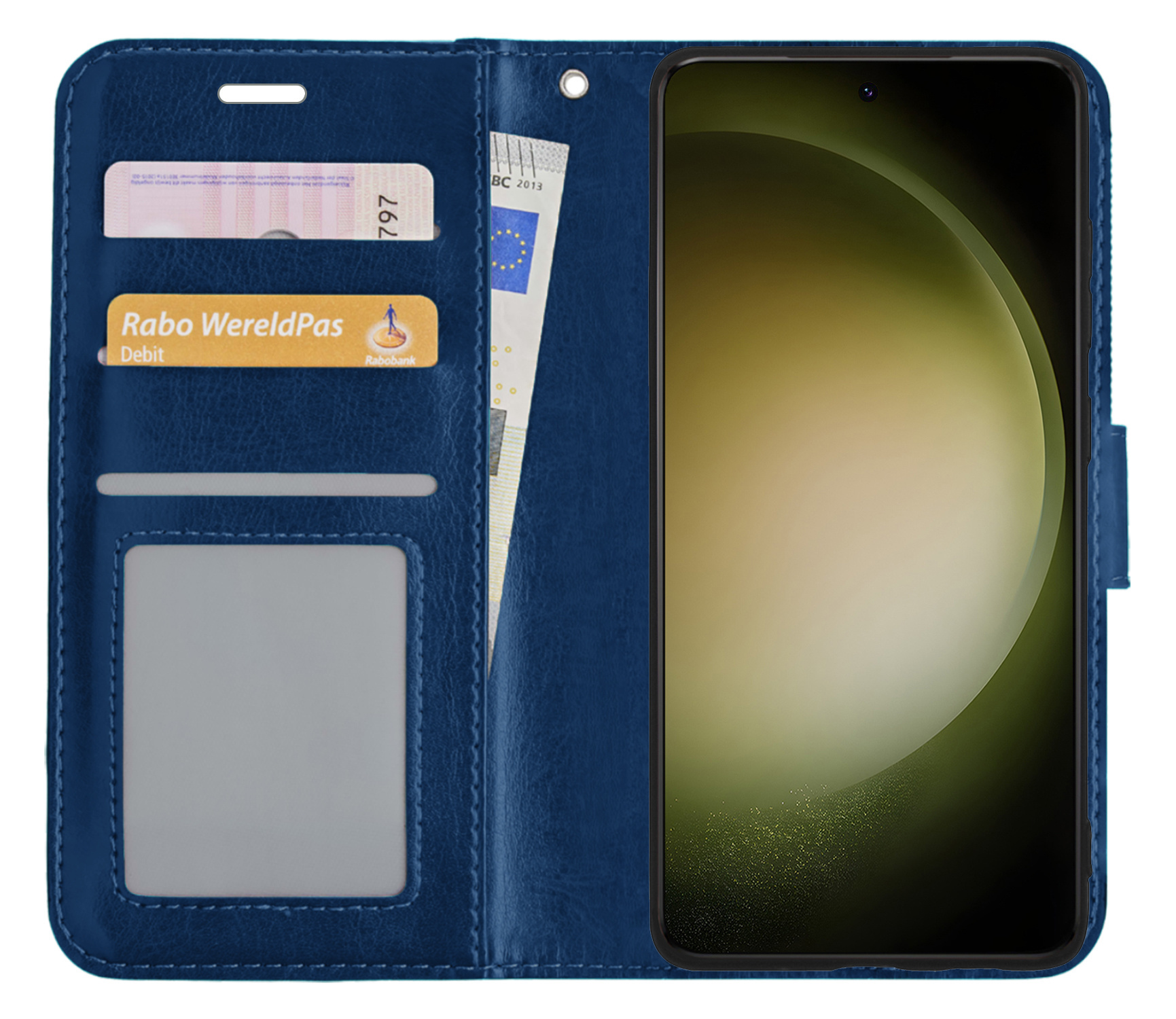 BASEY. Hoes Geschikt voor Samsung S23 Ultra Hoesje Bookcase Hoes Flip Case Book Cover Met Screenprotector - Hoesje Geschikt voor Samsung Galaxy S23 Ultra Hoes Book Case Hoesje - Donkerblauw