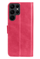 BASEY. Hoes Geschikt voor Samsung S23 Ultra Hoesje Bookcase Hoes Flip Case Book Cover Met Screenprotector - Hoesje Geschikt voor Samsung Galaxy S23 Ultra Hoes Book Case Hoesje - Donkerroze