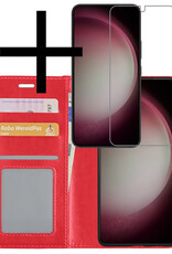 NoXx Hoes Geschikt voor Samsung S23 Plus Hoesje Book Case Hoes Flip Cover Wallet Bookcase Met Screenprotector - Rood