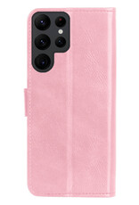 BASEY. Hoes Geschikt voor Samsung S23 Ultra Hoesje Bookcase Hoes Flip Case Book Cover Met Screenprotector - Hoesje Geschikt voor Samsung Galaxy S23 Ultra Hoes Book Case Hoesje - Lichtroze