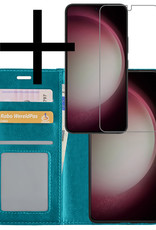 NoXx Hoes Geschikt voor Samsung S23 Plus Hoesje Book Case Hoes Flip Cover Wallet Bookcase Met Screenprotector - Turquoise