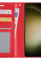 BASEY. Hoes Geschikt voor Samsung S23 Ultra Hoesje Bookcase Hoes Flip Case Book Cover Met Screenprotector - Hoesje Geschikt voor Samsung Galaxy S23 Ultra Hoes Book Case Hoesje - Rood