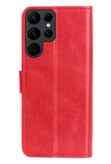 BASEY. Hoes Geschikt voor Samsung S23 Ultra Hoesje Bookcase Hoes Flip Case Book Cover Met Screenprotector - Hoesje Geschikt voor Samsung Galaxy S23 Ultra Hoes Book Case Hoesje - Rood