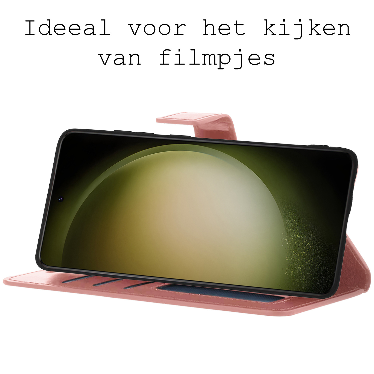 BASEY. Hoes Geschikt voor Samsung S23 Ultra Hoesje Bookcase Hoes Flip Case Book Cover Met Screenprotector - Hoesje Geschikt voor Samsung Galaxy S23 Ultra Hoes Book Case Hoesje - Rosé goud