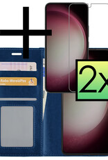 NoXx Hoes Geschikt voor Samsung S23 Plus Hoesje Book Case Hoes Flip Cover Wallet Bookcase Met 2x Screenprotector - Donkerblauw