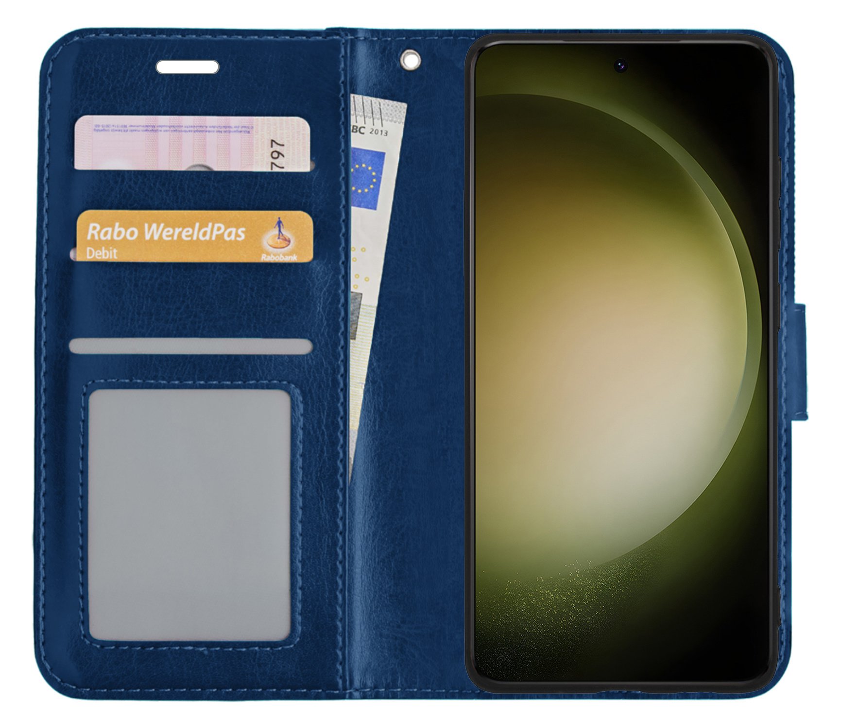 BASEY. Hoes Geschikt voor Samsung S23 Ultra Hoesje Bookcase Hoes Flip Case Book Cover Met 2x Screenprotector - Hoesje Geschikt voor Samsung Galaxy S23 Ultra Hoes Book Case Hoesje - Donkerblauw