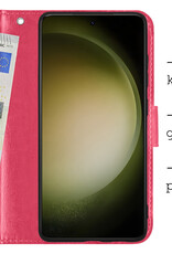 BASEY. Hoes Geschikt voor Samsung S23 Ultra Hoesje Bookcase Hoes Flip Case Book Cover Met 2x Screenprotector - Hoesje Geschikt voor Samsung Galaxy S23 Ultra Hoes Book Case Hoesje - Donkerroze