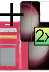 NoXx Hoes Geschikt voor Samsung S23 Plus Hoesje Book Case Hoes Flip Cover Wallet Bookcase Met 2x Screenprotector - Donkerroze
