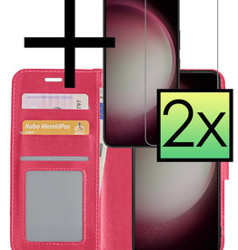 NoXx Samsung Galaxy S23 Plus Hoesje Bookcase Donkerroze Met 2x Screenprotector