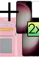 NoXx Hoes Geschikt voor Samsung S23 Plus Hoesje Book Case Hoes Flip Cover Wallet Bookcase Met 2x Screenprotector - Lichtroze