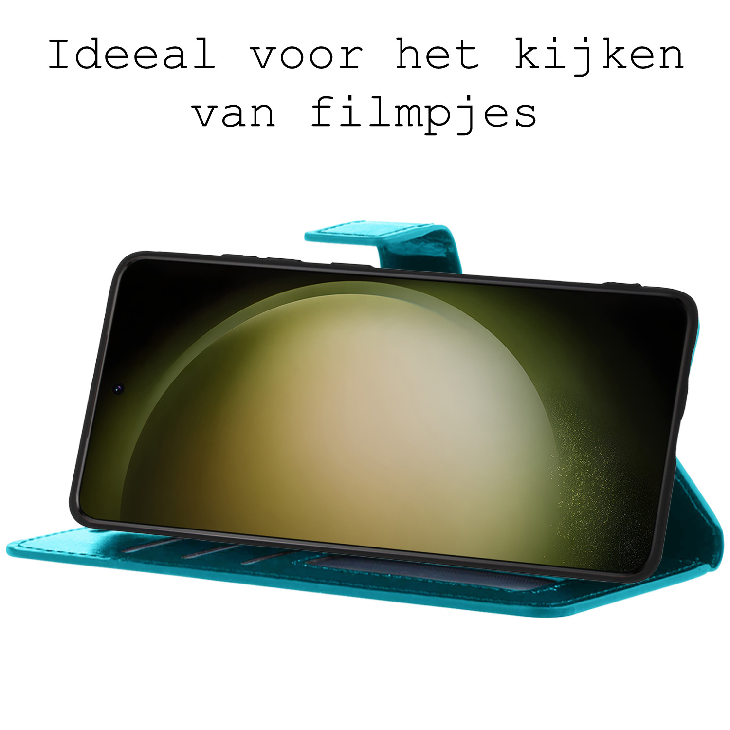 BASEY. Hoes Geschikt voor Samsung S23 Ultra Hoesje Bookcase Hoes Flip Case Book Cover Met 2x Screenprotector - Hoesje Geschikt voor Samsung Galaxy S23 Ultra Hoes Book Case Hoesje - Turquoise