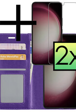 NoXx Hoes Geschikt voor Samsung S23 Plus Hoesje Book Case Hoes Flip Cover Wallet Bookcase Met 2x Screenprotector - Paars