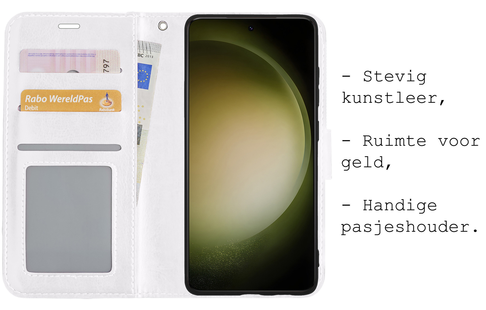 BASEY. Hoes Geschikt voor Samsung S23 Ultra Hoesje Bookcase Hoes Flip Case Book Cover Met 2x Screenprotector - Hoesje Geschikt voor Samsung Galaxy S23 Ultra Hoes Book Case Hoesje - Wit