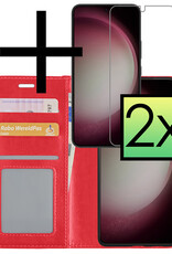 NoXx Hoes Geschikt voor Samsung S23 Plus Hoesje Book Case Hoes Flip Cover Wallet Bookcase Met 2x Screenprotector - Rood