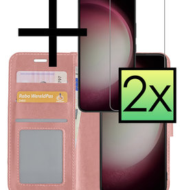 NoXx Samsung Galaxy S23 Plus Hoesje Bookcase Rose Goud Met 2x Screenprotector